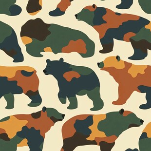 熊主题迷彩图案无缝背景