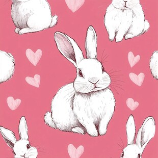 粉色背景可爱白兔图案
