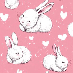 粉色背景上的可爱白兔图案
