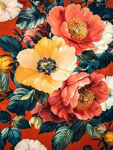 鲜艳花卉图案的多彩织物