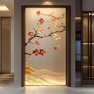 中式玄关梅花艺术背景墙