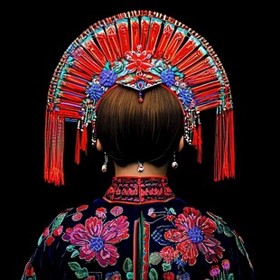 中式古典凤冠华服女子背影