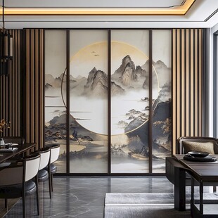中式山水屏风装饰的雅致空间