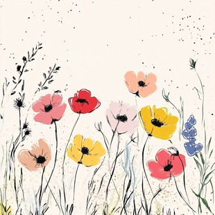 手绘多彩花卉田园风插画