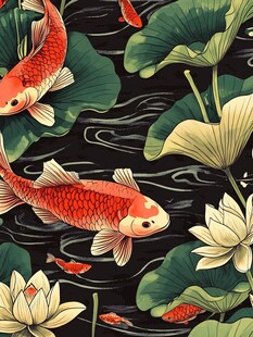 锦鲤戏荷中式风插画