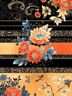 中式花卉条纹精美装饰图案