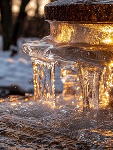 冬日阳光下的奇妙冰柱景观