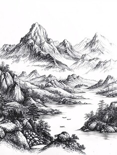 黑白山水写意画