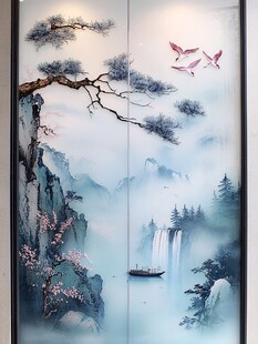 中式山水花鸟屏风图