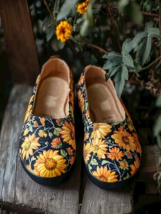 花卉印花平底女鞋