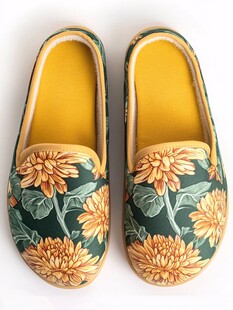 花卉图案手工平底休闲鞋