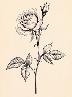 手绘单枝玫瑰线条图