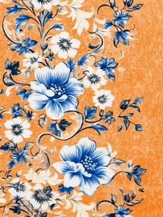 橙底蓝白花卉图案纹理