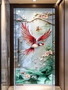 中式花鸟玻璃门装饰画