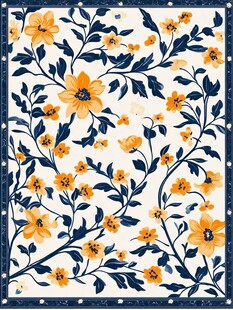 蓝白花卉图案复古风方巾