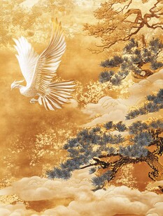 金云松间展翅白鹰图