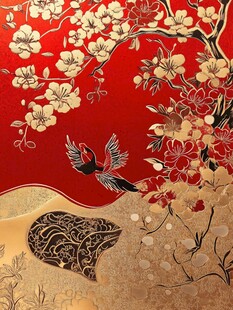 中式红金花鸟传统纹饰图