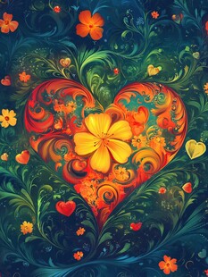 心形花卉艺术图案插画