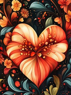 心形花卉插画 绚丽多彩