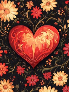 心形花卉图案的精美插画