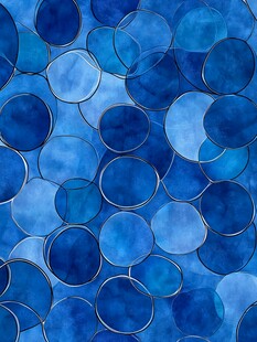蓝色圆圈水彩风无缝图案