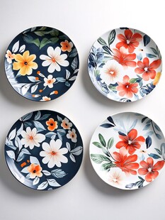花卉图案精美陶瓷餐盘