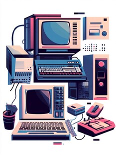 复古计算机设备插画