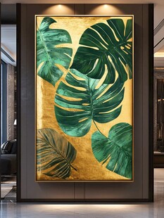 金色背景龟背竹叶装饰画