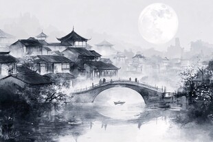 月夜下的江南水乡古韵