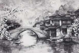 水墨江南月夜桥畔人家