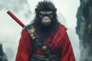 红衣持棍猿猴 霸气登场