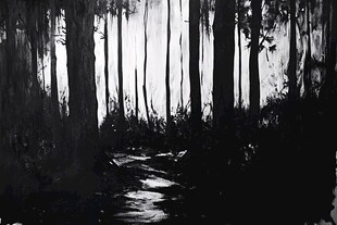 黑白森林中的静谧幽径