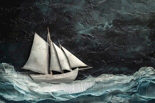 帆船在波涛汹涌大海中航行