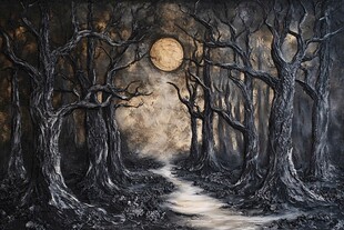 月夜下的神秘幽暗森林