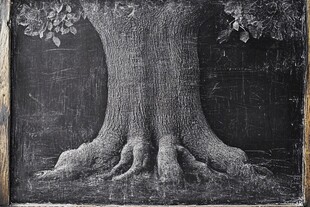 黑板上的老树根系画作