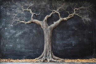 黑板前的孤独枯树