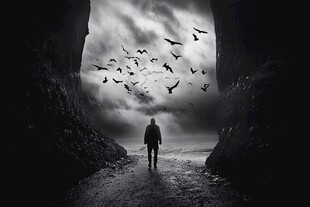 孤独旅人于飞鸟环绕之途