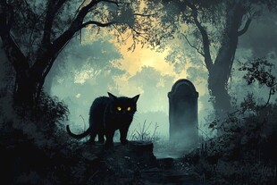 黑猫守墓的神秘森林景象