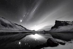 黑白极地星空湖泊美景