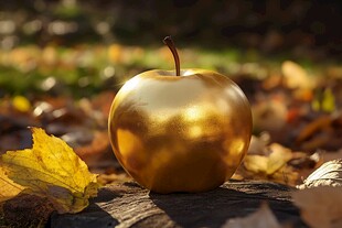 秋日金苹果 落叶相伴