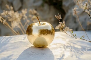 金色苹果静置于自然环境