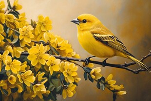 黄鸟栖繁花枝头