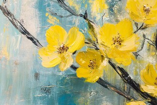 油画中的灿烂黄色花朵