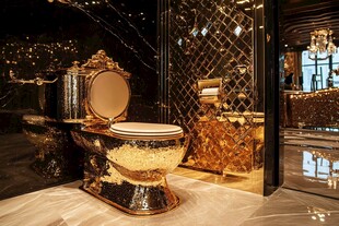 奢华金色马桶的精致卫浴间