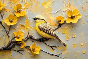 枝头黄雀与烂漫黄花