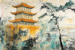 水墨绘就的中式古典楼阁