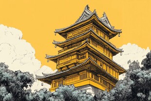 中式古塔屹立于天地之间