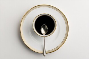 精致白瓷杯碟与黑咖啡