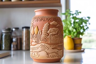 陶制浮雕花瓶 尽显田园风情