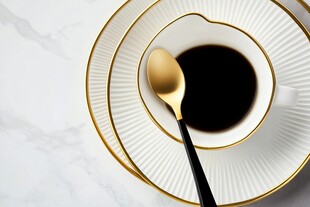 精致白瓷杯中的香醇咖啡